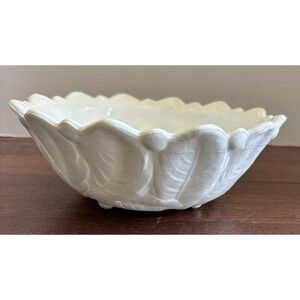 Vtg Indiana Milk Glass Wild Rose Cabbage Leaf Serving Bowl 9"